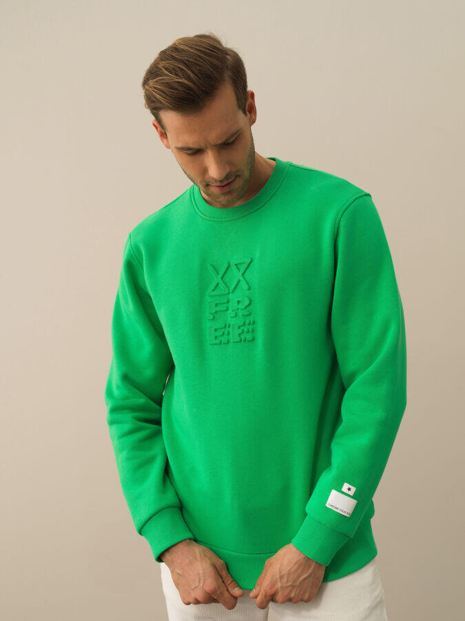 Xint Toptan Yeşil Pamuk Dokulu Regular Fit Sweatshirt