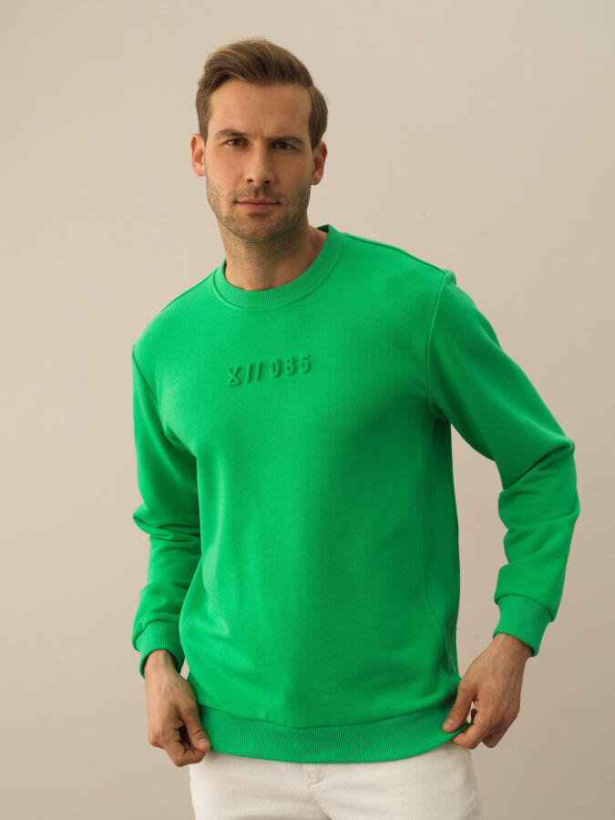 Xint Toptan Yeşil Pamuk Dokulu Regular Fit Sweatshirt