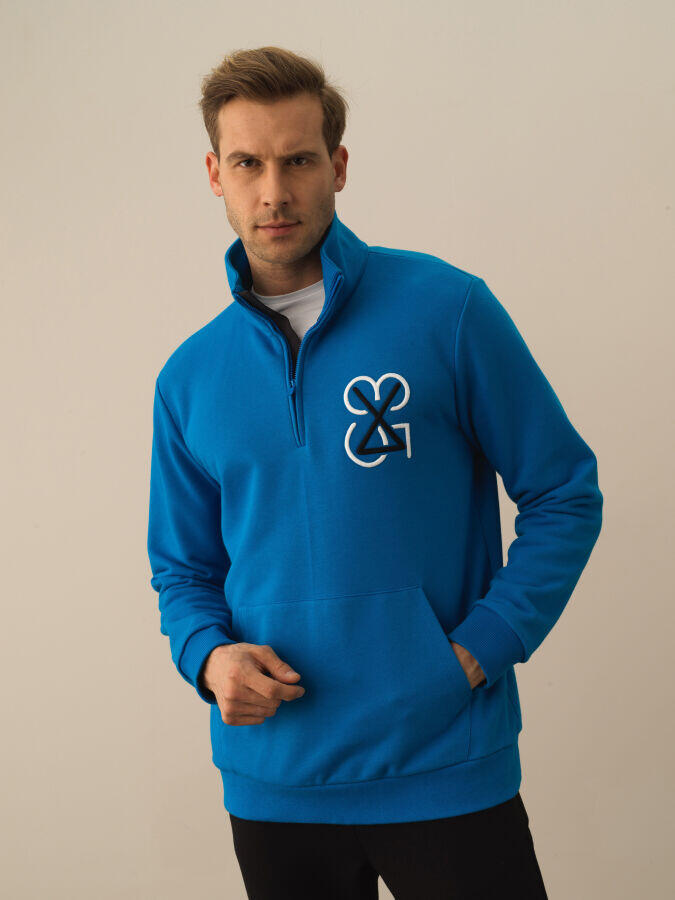 Xint Toptan Mavi Pamuk Dokulu Regular Fit Sweatshirt
