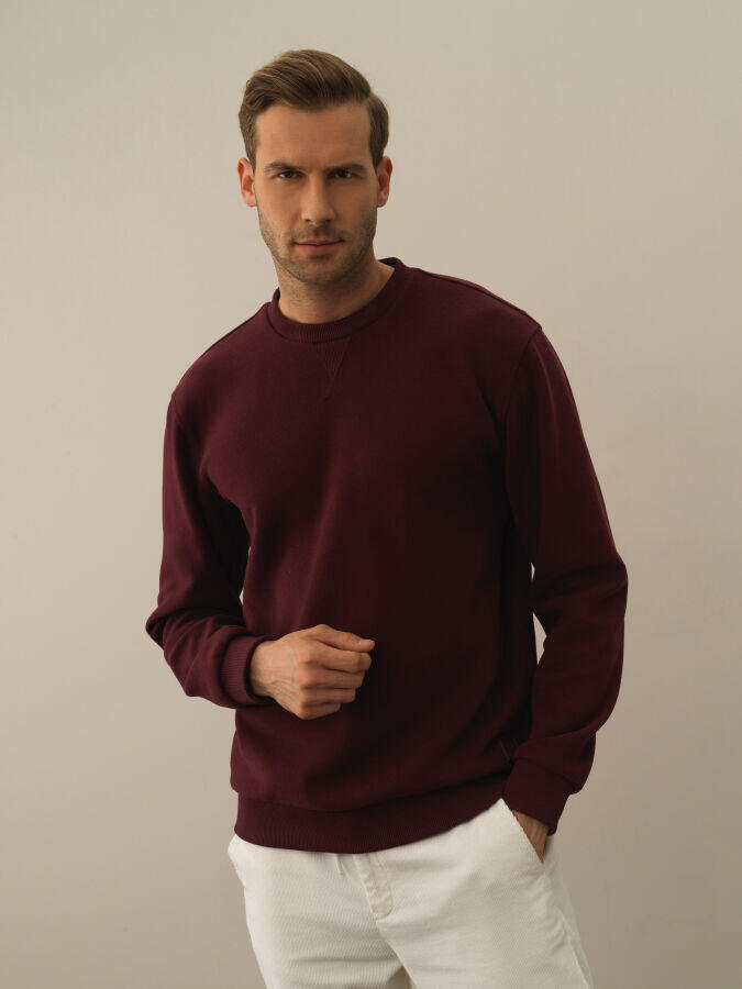 Xint Toptan Bordo Pamuk Dokulu Regular Fit Sweatshirt