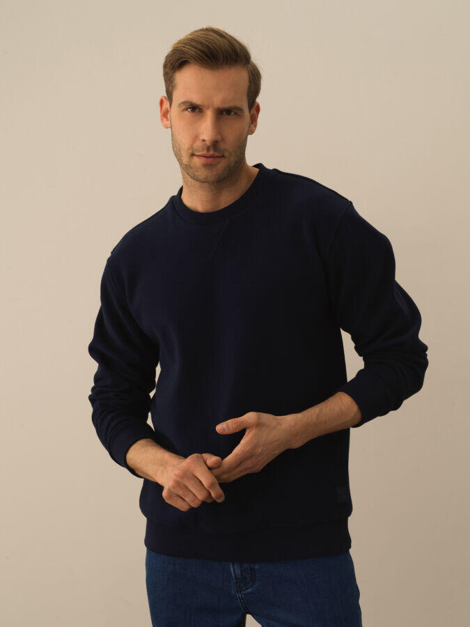 Xint Toptan Lacivert Pamuk Dokulu Regular Fit Sweatshirt