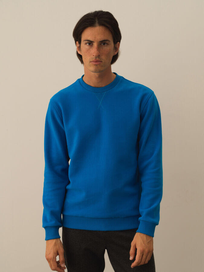 Xint Toptan Mavi Pamuk Dokulu Regular Fit Sweatshirt