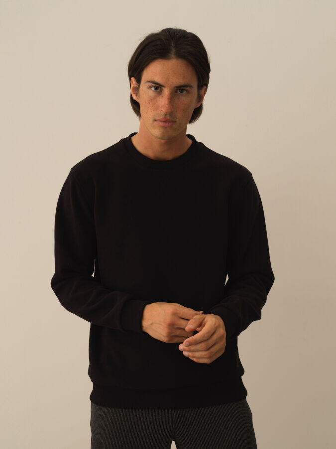 Xint Toptan Siyah Pamuk Dokulu Regular Fit Sweatshirt