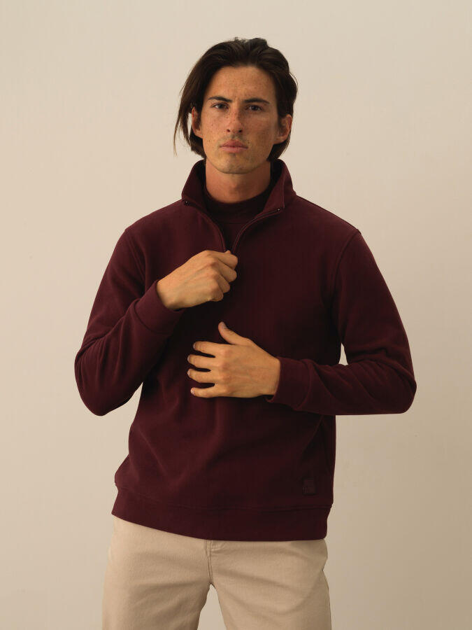 Xint Toptan Bordo Pamuk Dokulu Regular Fit Sweatshirt