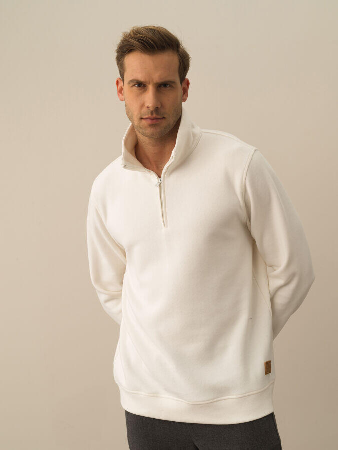 Xint Toptan Ekru Pamuk Dokulu Regular Fit Sweatshirt