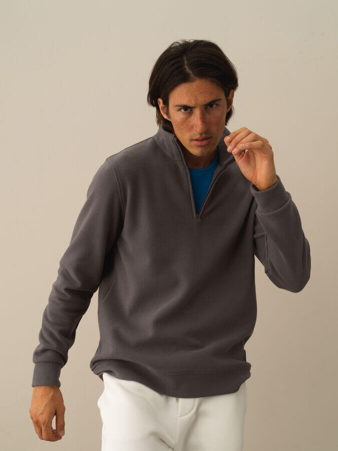 Xint Toptan Koyu Gri Pamuk Dokulu Regular Fit Sweatshirt