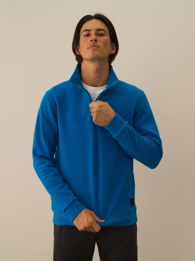 Xint Toptan Mavi Pamuk Dokulu Regular Fit Sweatshirt