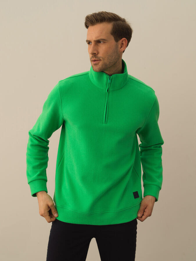 Xint Toptan Yeşil Pamuk Dokulu Regular Fit Sweatshirt