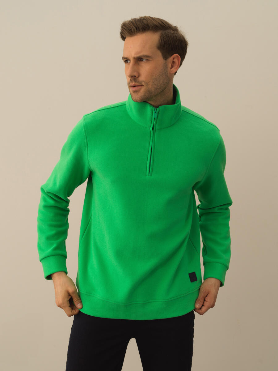 Yeşil Pamuk Dokulu Regular Fit Sweatshirt