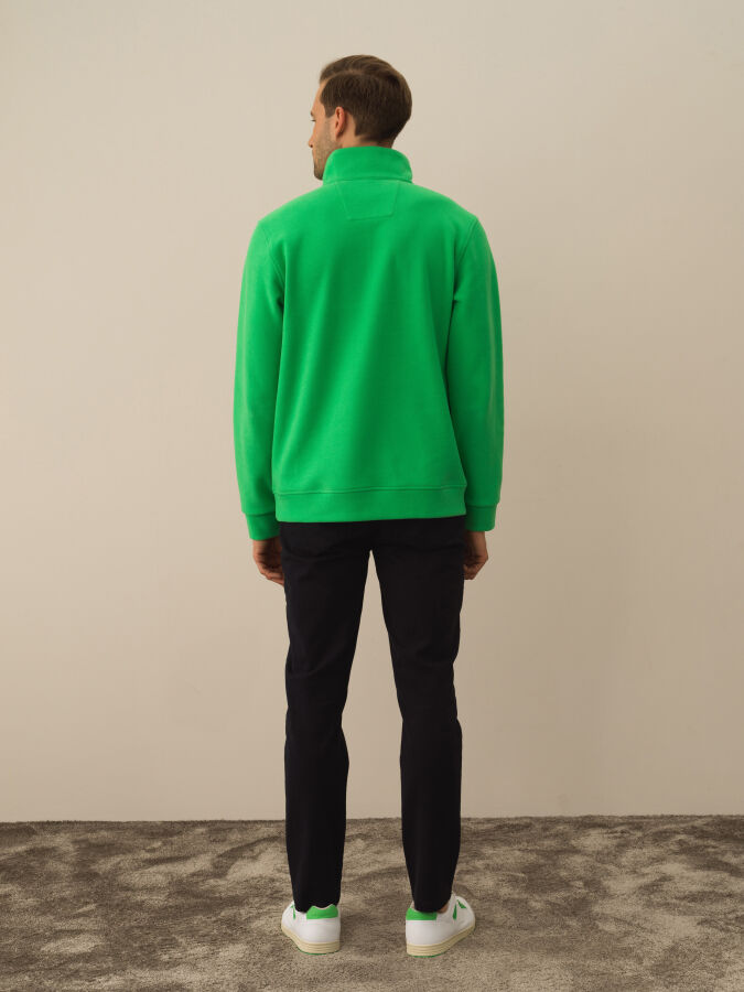 Yeşil Pamuk Dokulu Regular Fit Sweatshirt - Xint