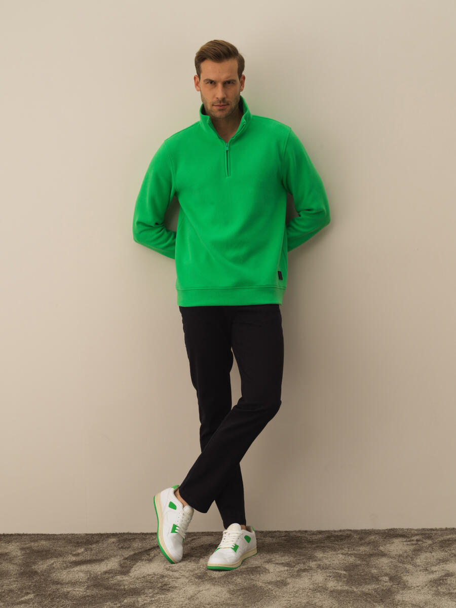 Yeşil Pamuk Dokulu Regular Fit Sweatshirt - 2