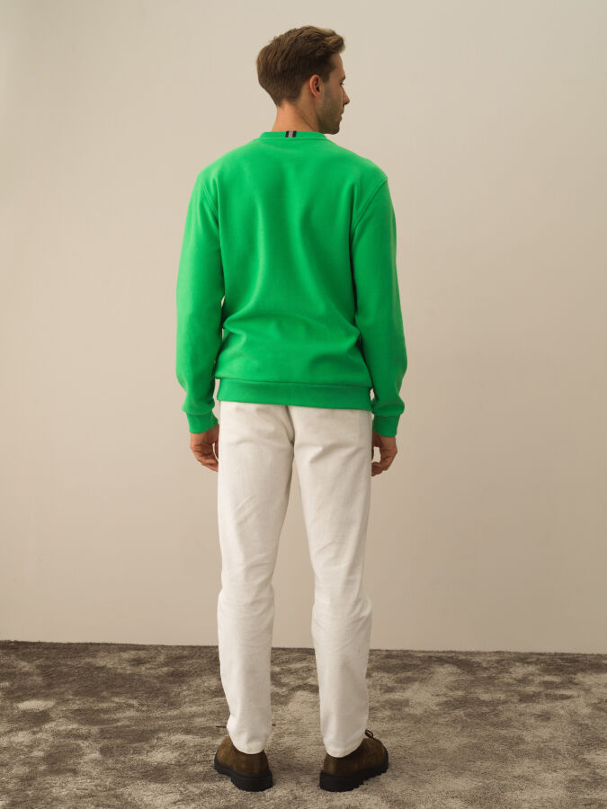 Yeşil Pamuk Dokulu Regular Fit Sweatshirt - Xint