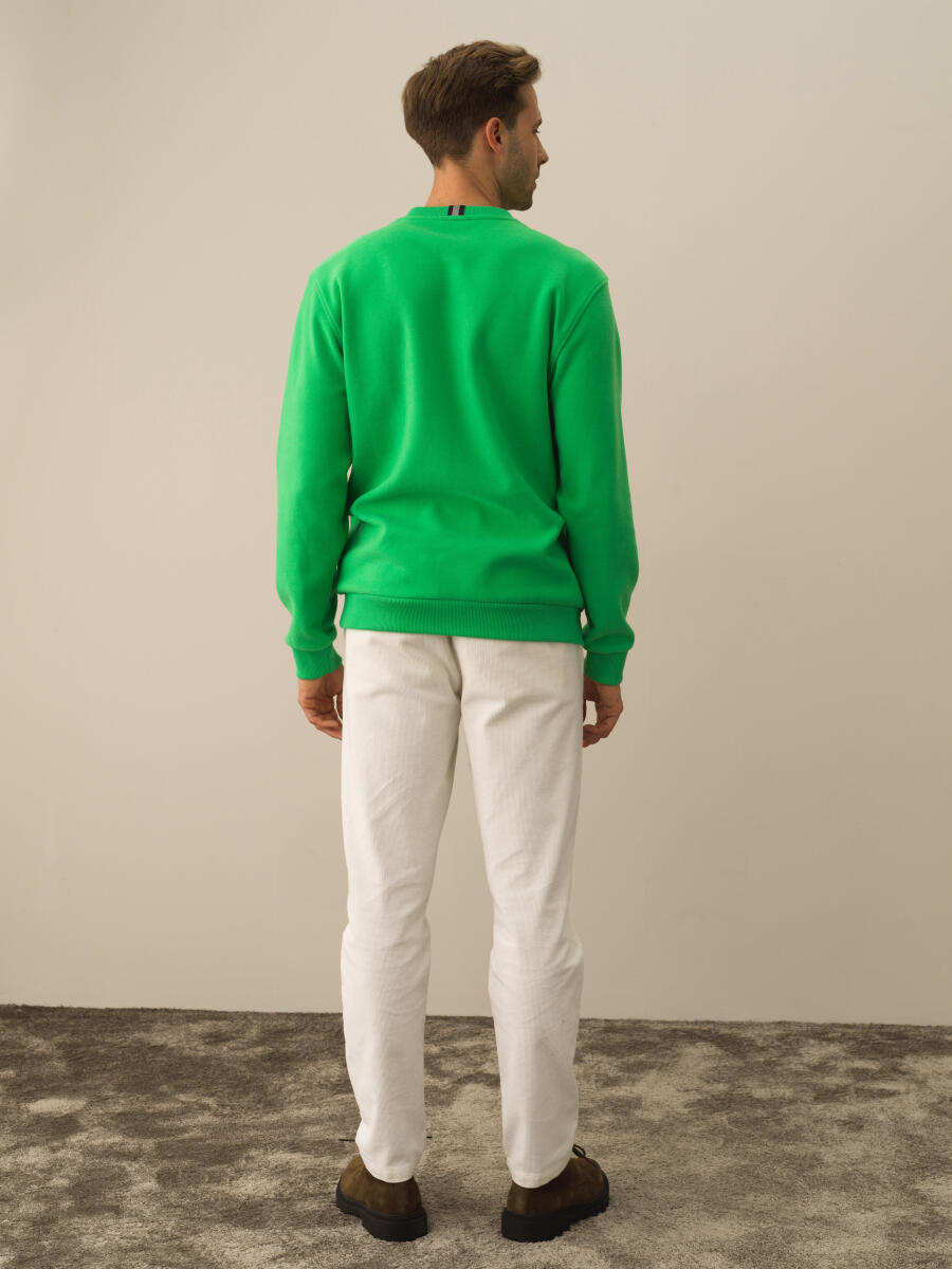 Yeşil Pamuk Dokulu Regular Fit Sweatshirt - 5