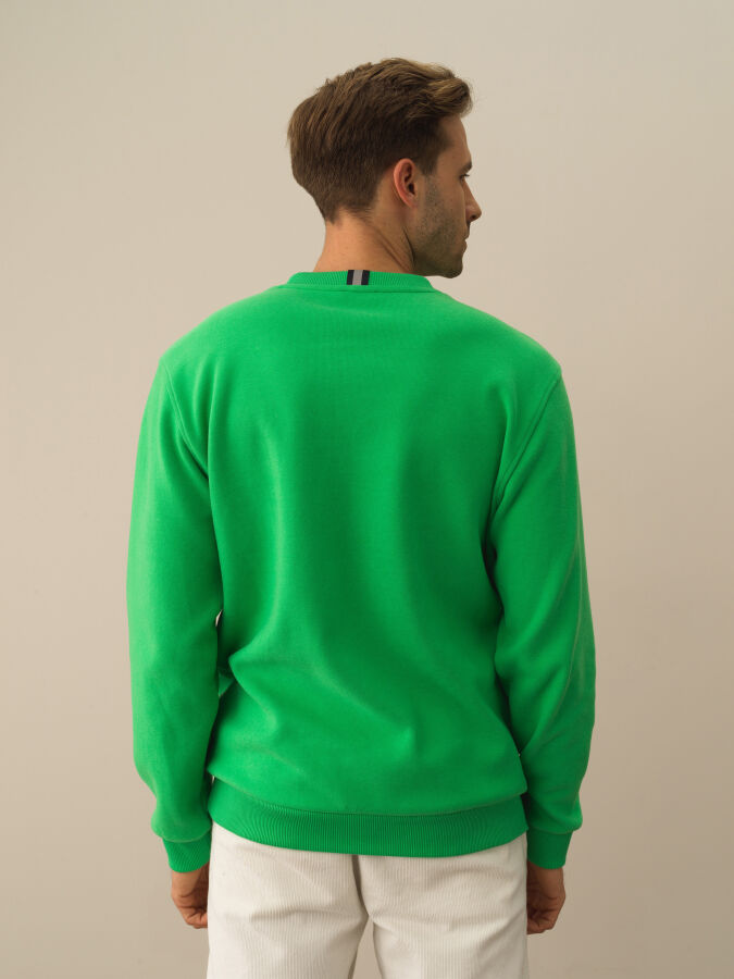 Yeşil Pamuk Dokulu Regular Fit Sweatshirt - Xint