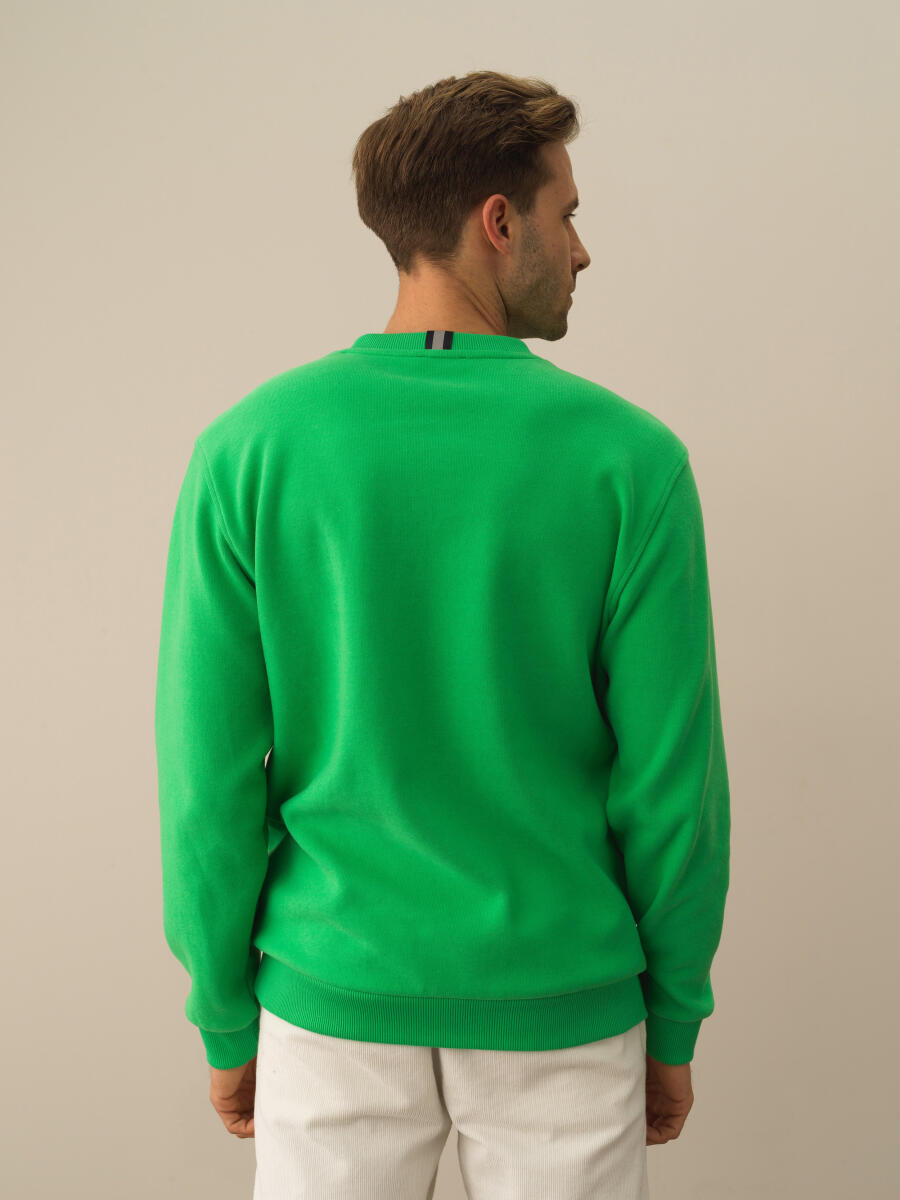 Yeşil Pamuk Dokulu Regular Fit Sweatshirt - 4