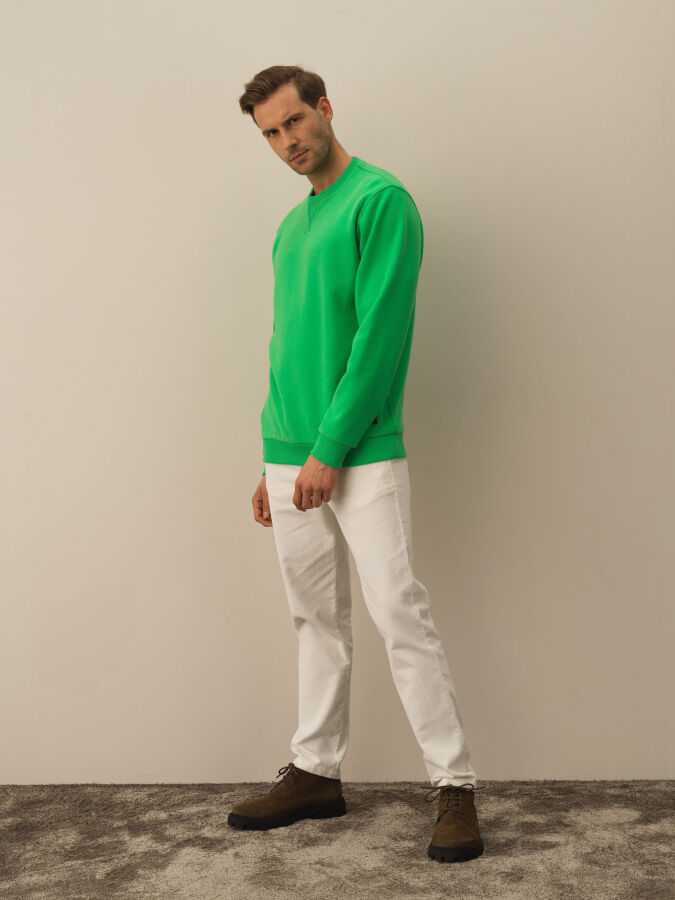 Yeşil Pamuk Dokulu Regular Fit Sweatshirt - Xint