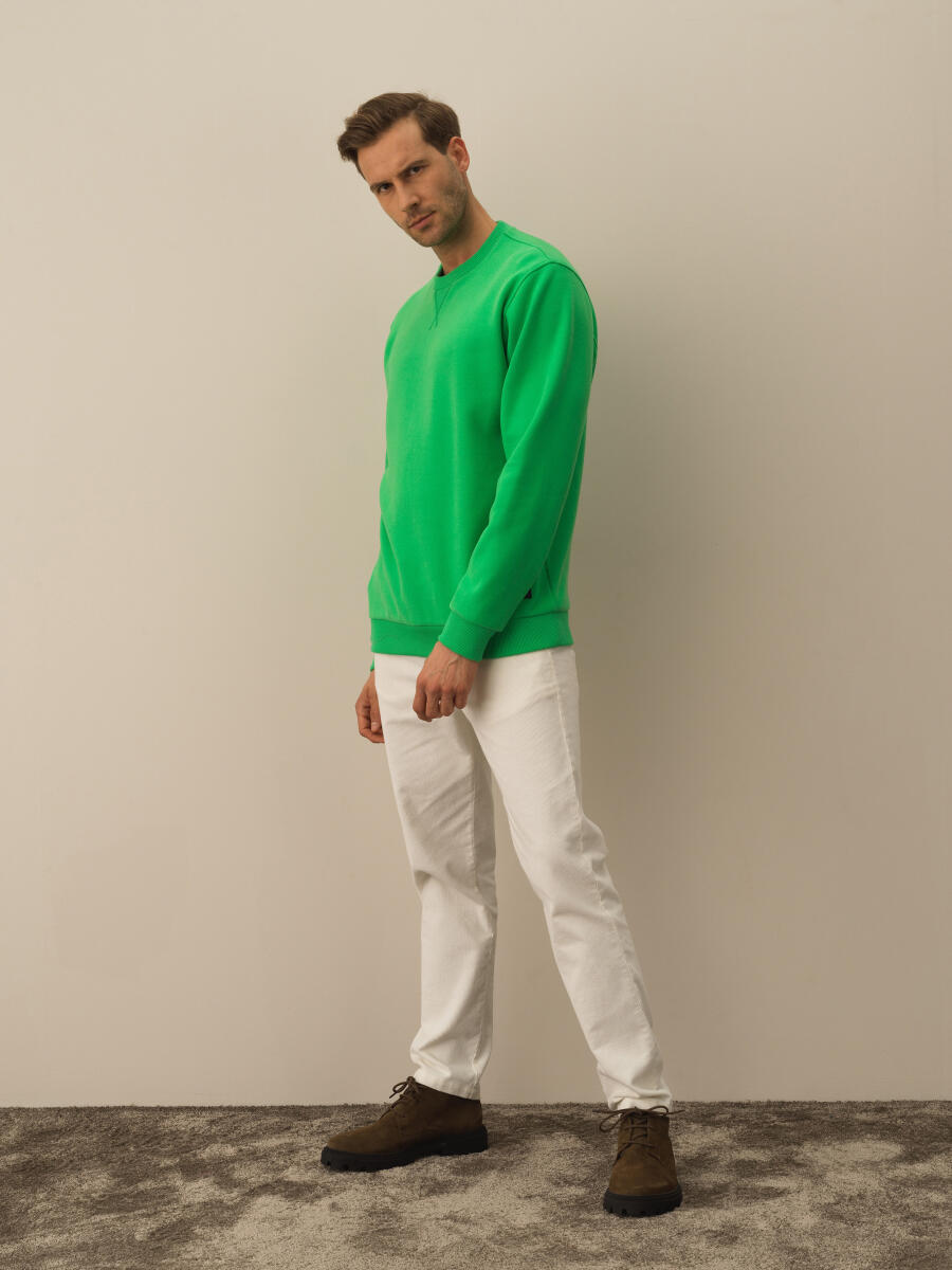 Yeşil Pamuk Dokulu Regular Fit Sweatshirt - 2