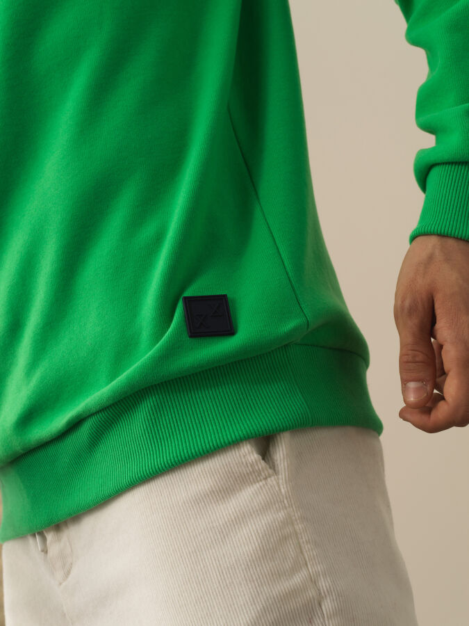 Yeşil Pamuk Dokulu Regular Fit Sweatshirt - Xint