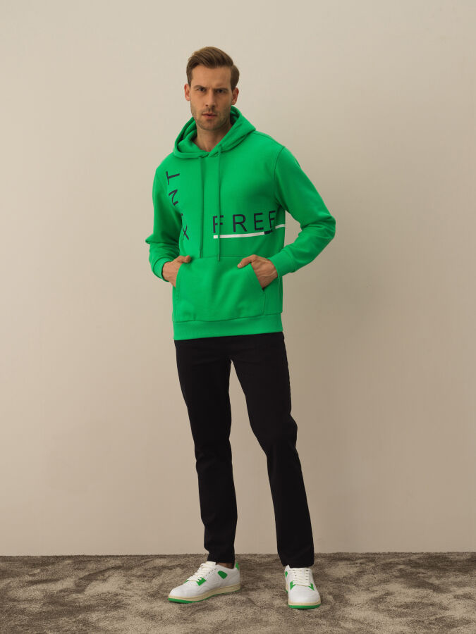 Yeşil Pamuk Dokulu Regular Fit Sweatshirt - Xint