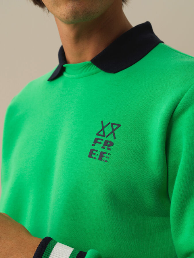 Yeşil Pamuk Dokulu Regular Fit Sweatshirt - Xint