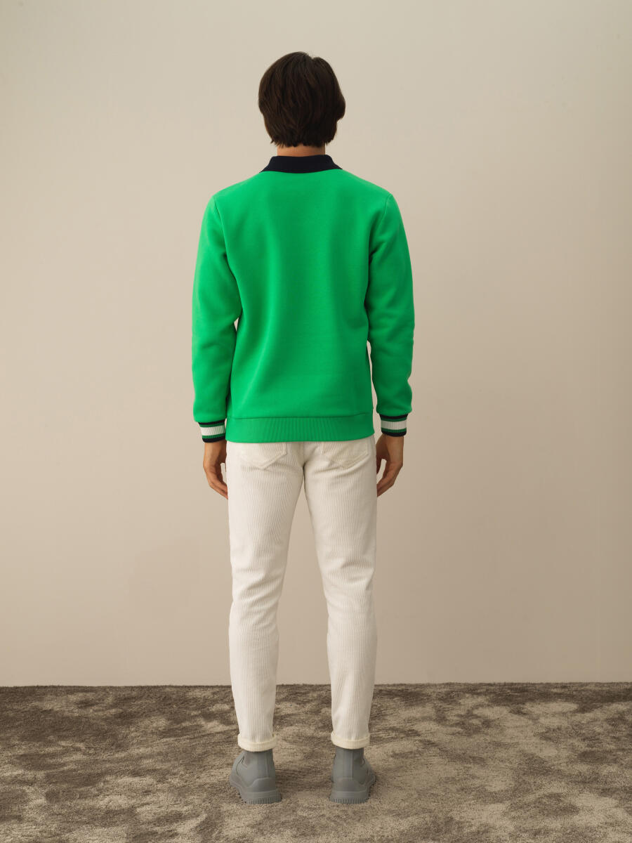 Yeşil Pamuk Dokulu Regular Fit Sweatshirt - 6