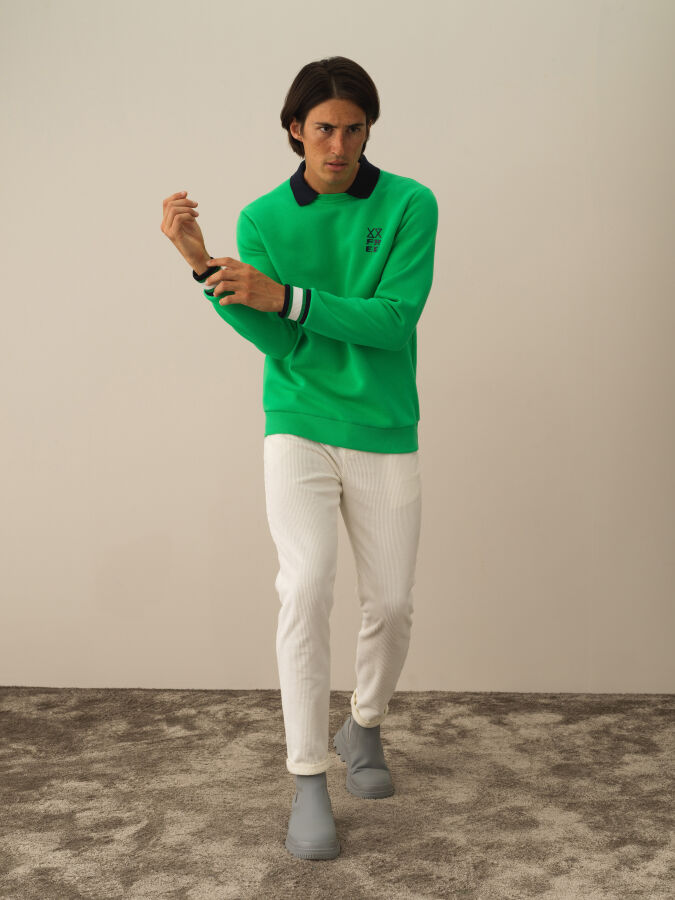 Yeşil Pamuk Dokulu Regular Fit Sweatshirt - Xint