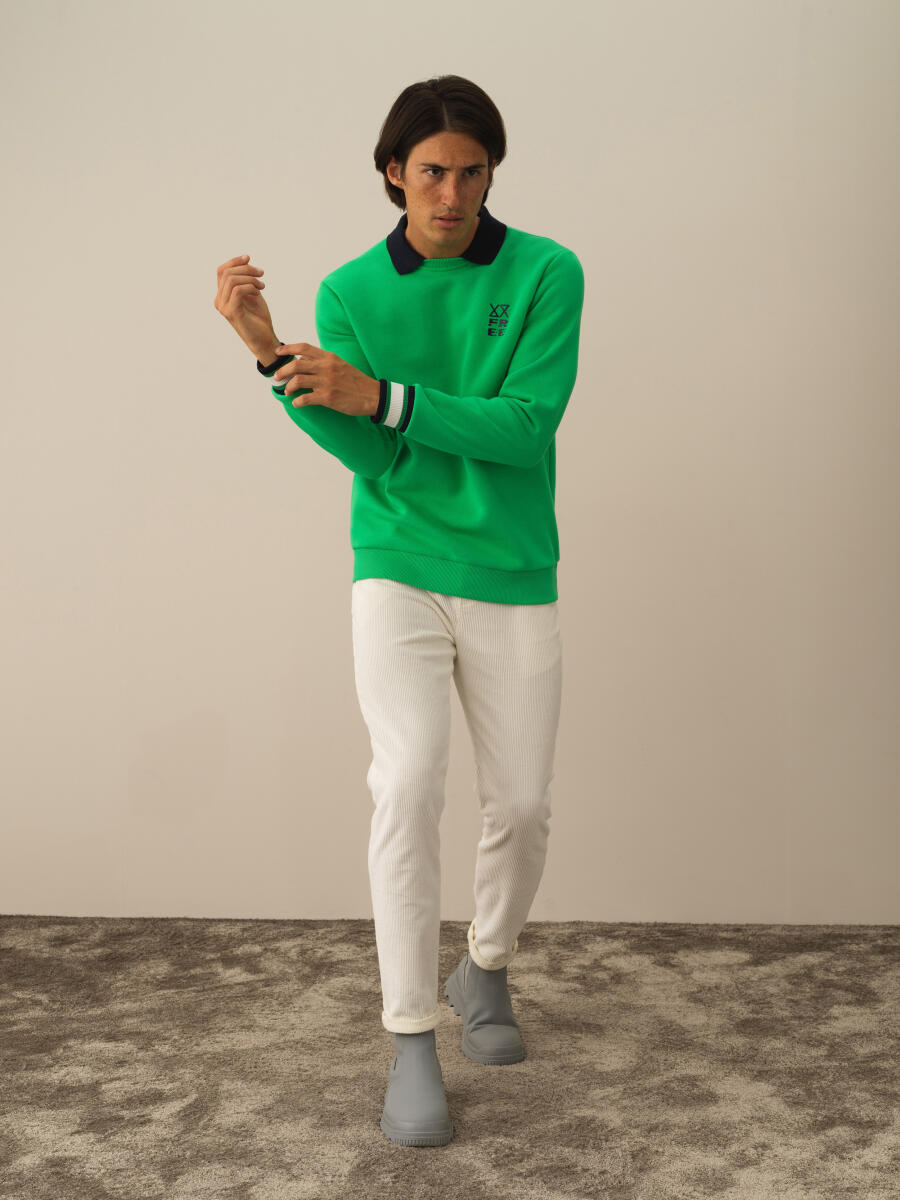 Yeşil Pamuk Dokulu Regular Fit Sweatshirt - 2