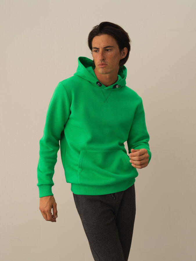 Yeşil Pamuk Dokulu Regular Fit Sweatshirt - Xint