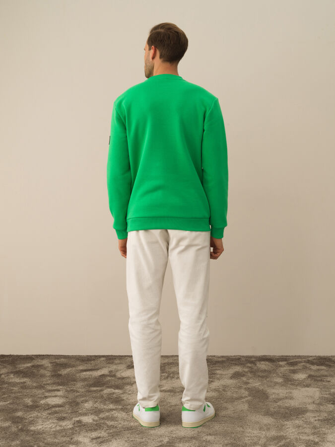 Yeşil Regular Fit Bisiklet Yaka Pamuklu Sweatshirt - 4