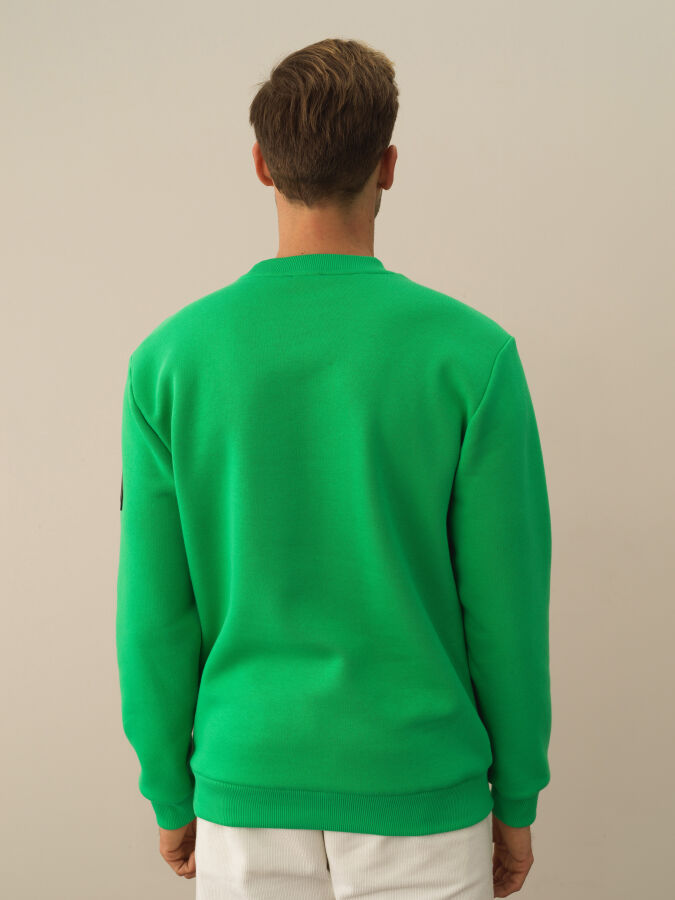 Yeşil Regular Fit Bisiklet Yaka Pamuklu Sweatshirt - 3