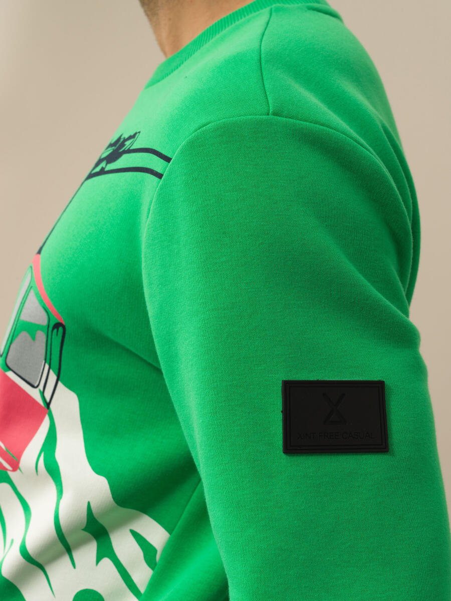 Yeşil Pamuk Dokulu Regular Fit Sweatshirt - 3