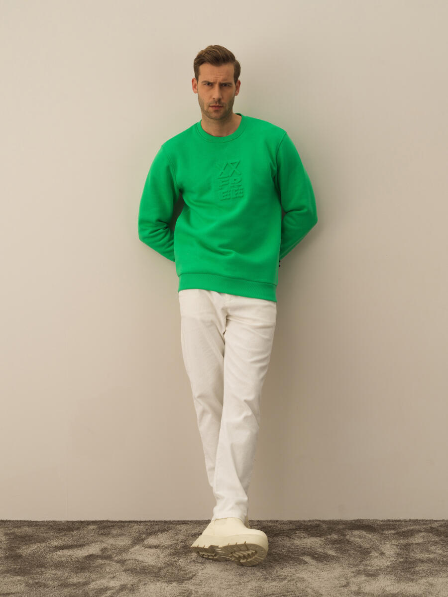 Yeşil Pamuk Dokulu Regular Fit Sweatshirt - 2