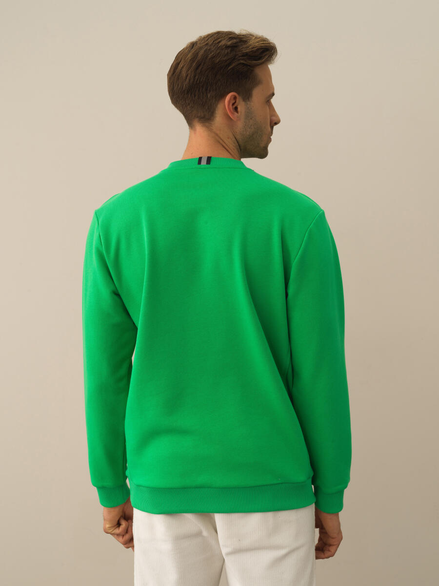 Yeşil Pamuk Dokulu Regular Fit Sweatshirt - 4