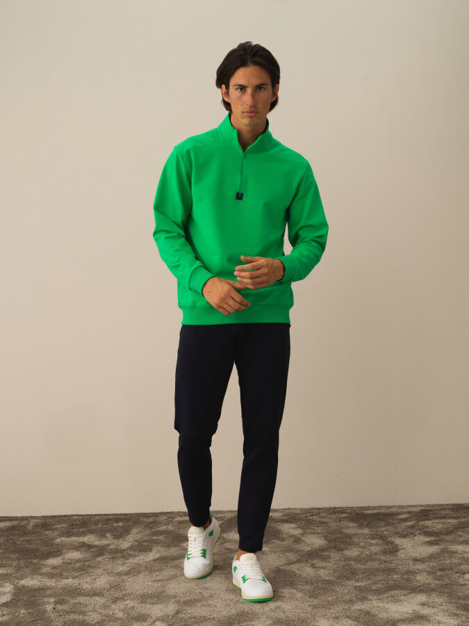 Yeşil Pamuk Dokulu Regular Fit Sweatshirt - Xint