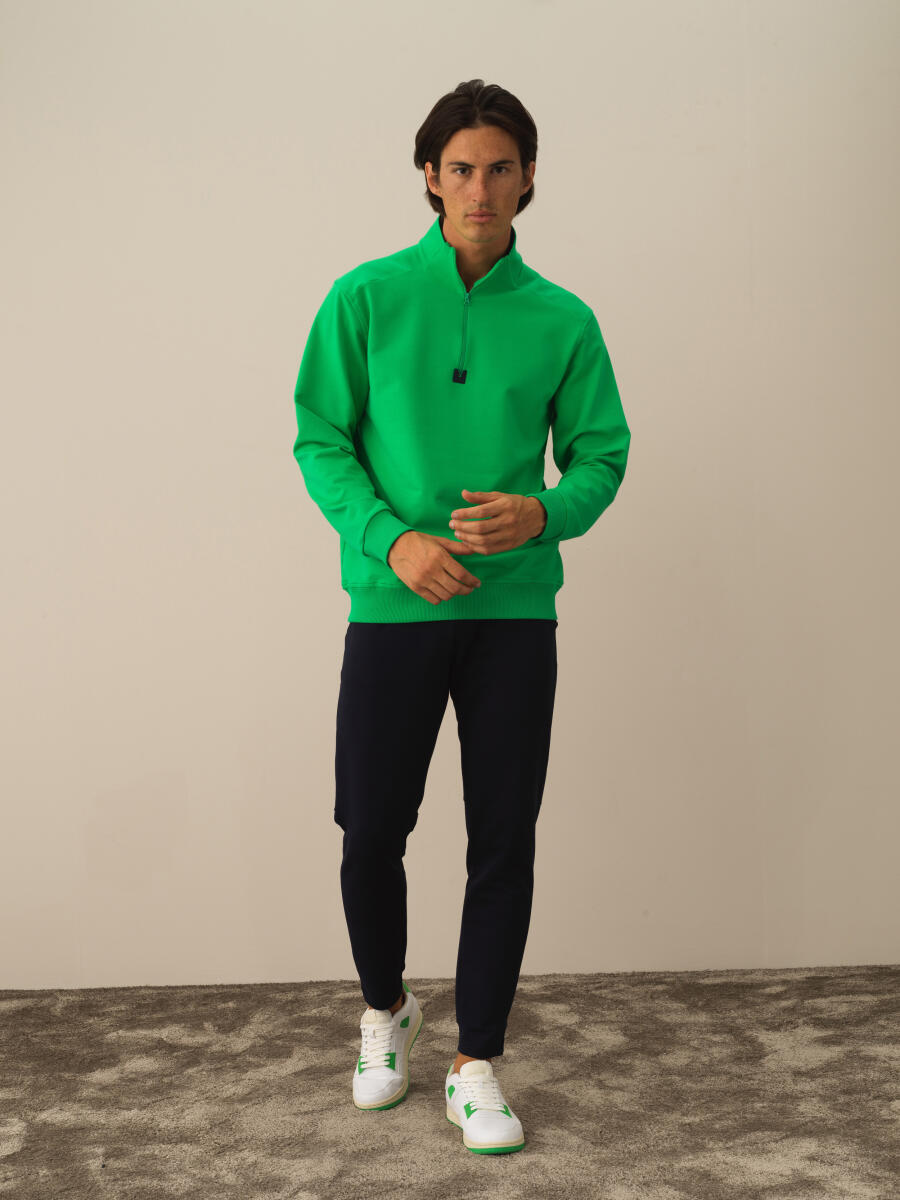 Yeşil Pamuk Dokulu Regular Fit Sweatshirt - 2
