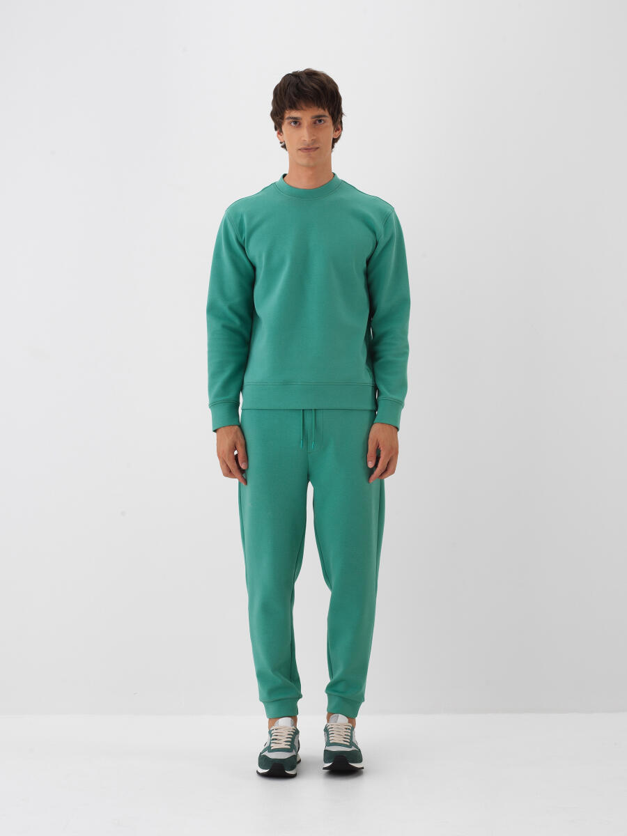 Yeşil Pamuk Dokulu Regular Fit Sweatshirt - 2