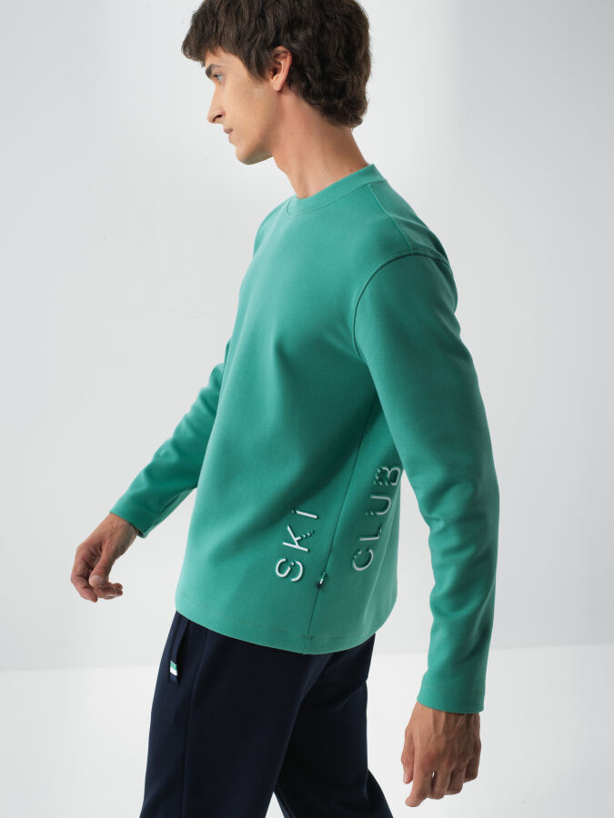 Yeşil Pamuk Dokulu Regular Fit Sweatshirt - Xint