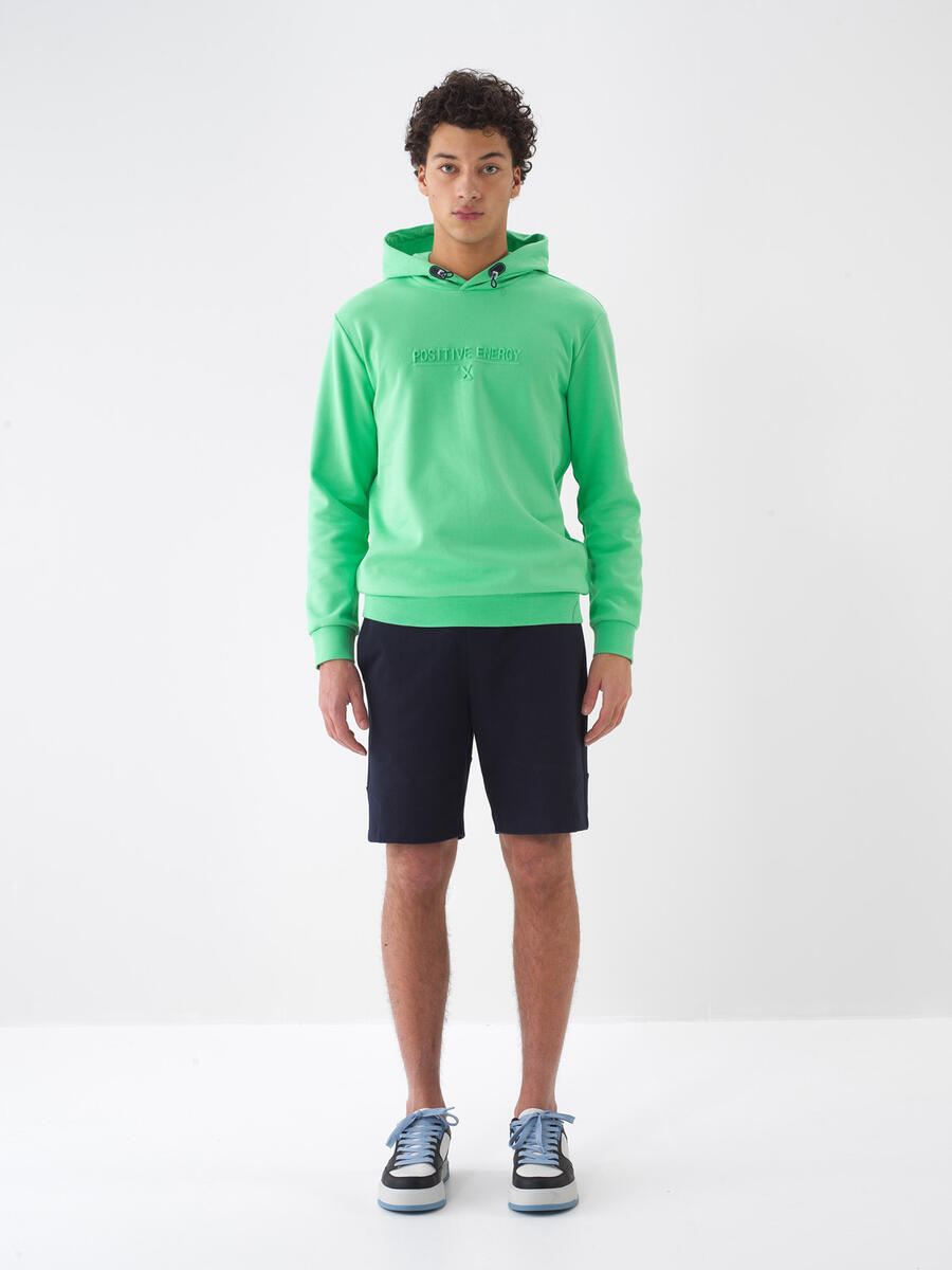 Yeşil Pamuk Dokulu Regular Fit Sweatshirt - 1