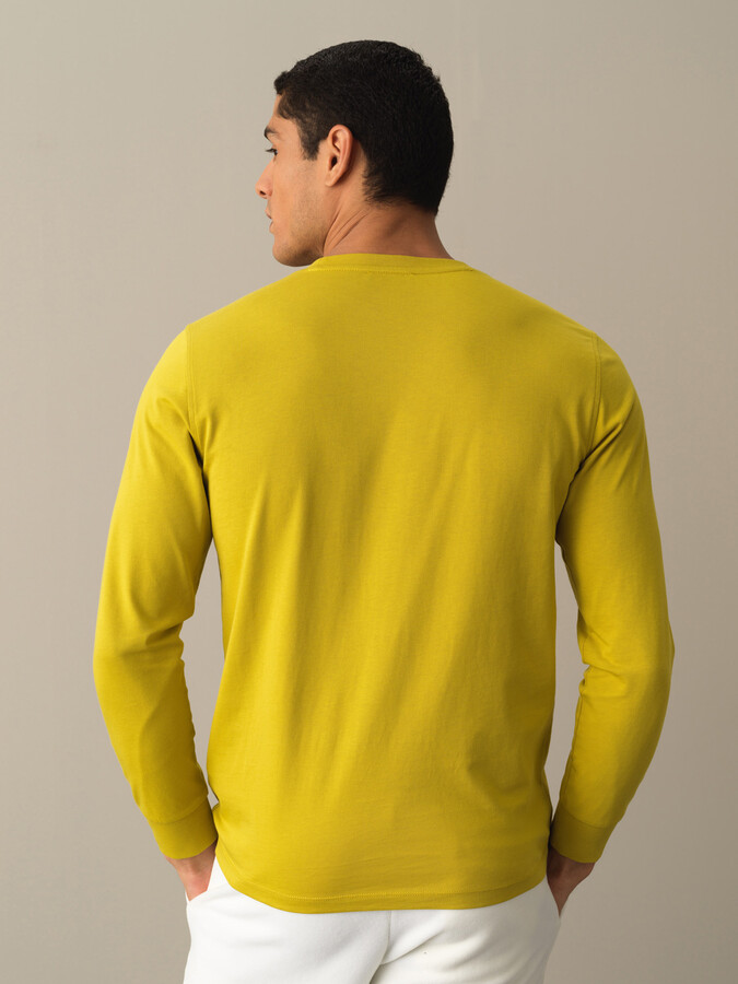 Sarı Pamuk Dokulu Baskılı Tişört - Xint