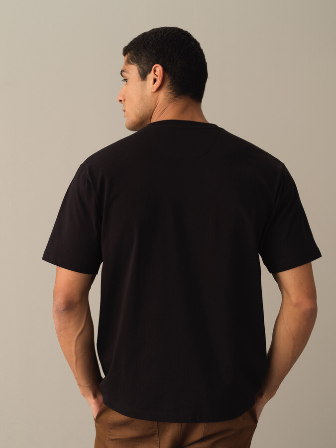 Siyah Pamuk Dokulu Oversize Baskılı Tişört - Xint