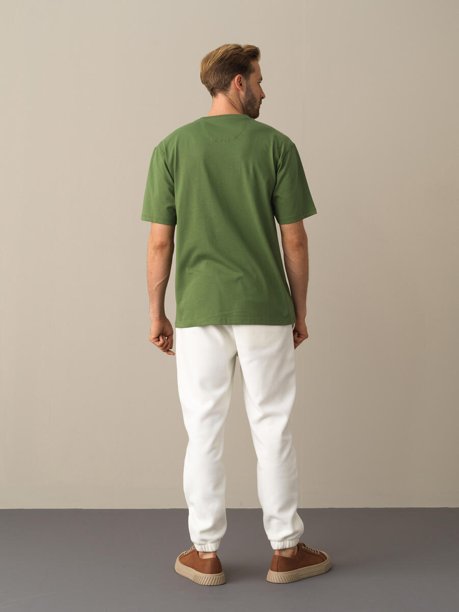 Yeşil Pamuk Dokulu Oversize Baskılı Tişört - 4