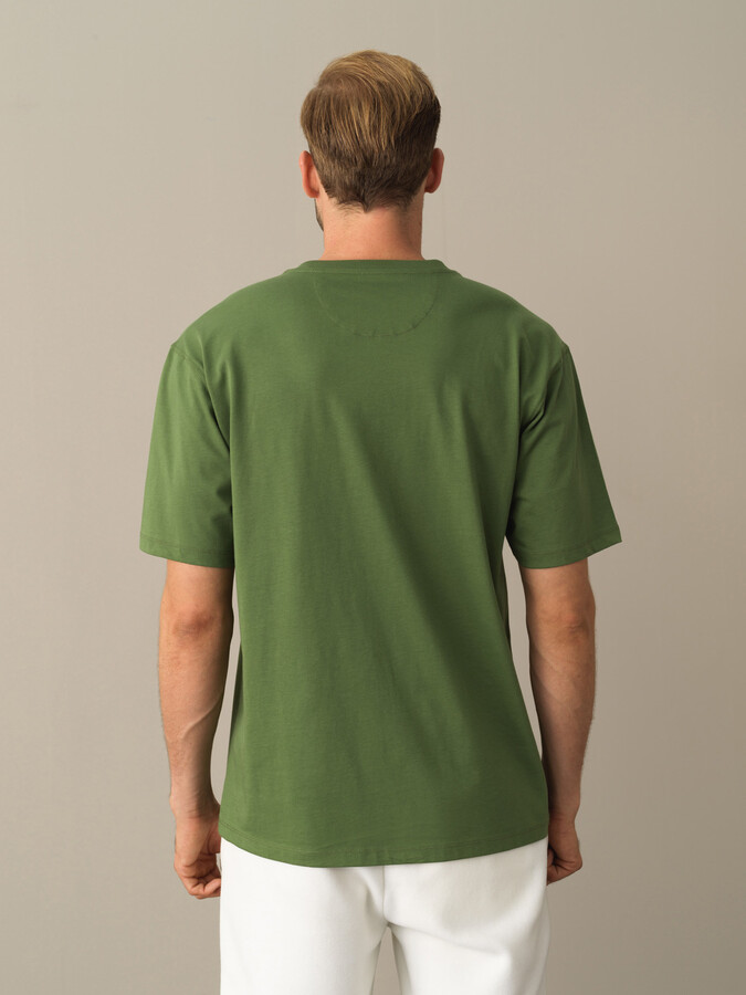 Yeşil Pamuk Dokulu Oversize Baskılı Tişört - Xint