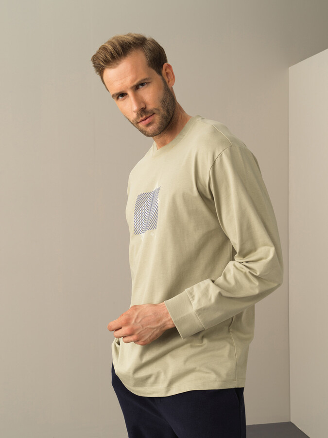 Yeşil Pamuk Dokulu Regular Fit Baskılı - Xint