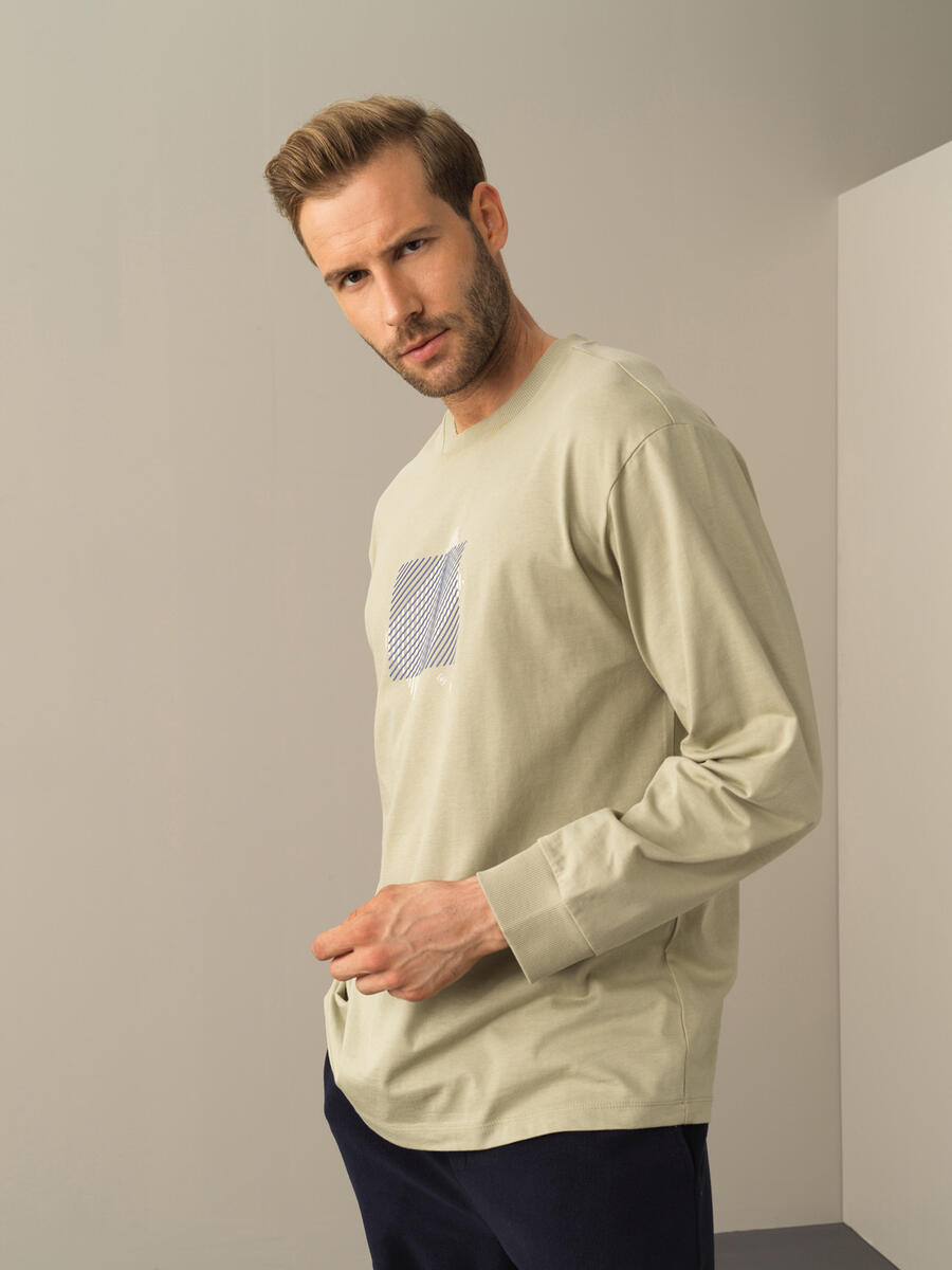 Yeşil Pamuk Dokulu Regular Fit Baskılı 