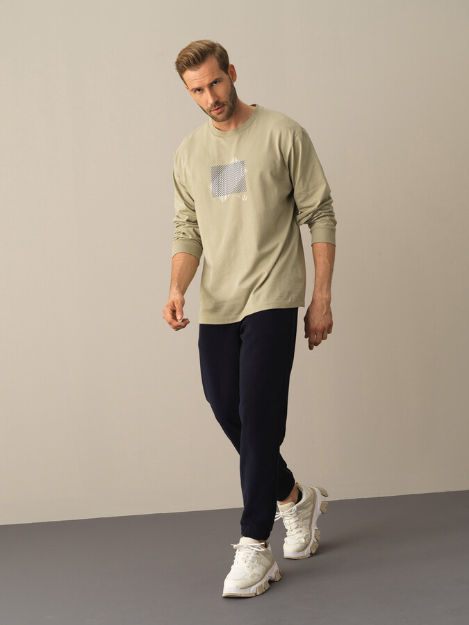 Yeşil Pamuk Dokulu Regular Fit Baskılı - Xint