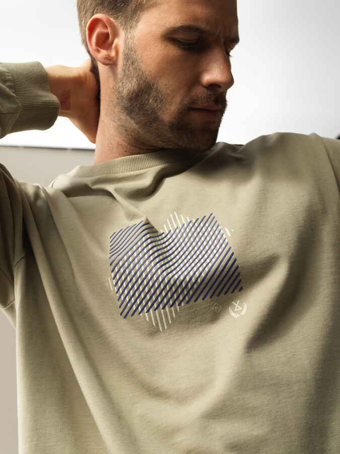 Yeşil Pamuk Dokulu Regular Fit Baskılı - Xint