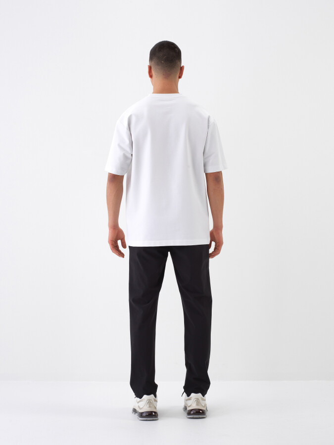 Beyaz Pamuk Dokulu Oversize Tişört - 5