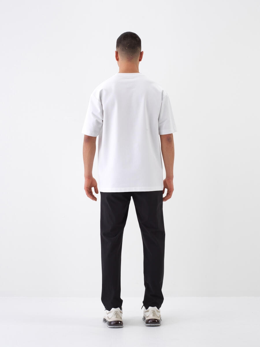 Beyaz Pamuk Dokulu Oversize Tişört - 5