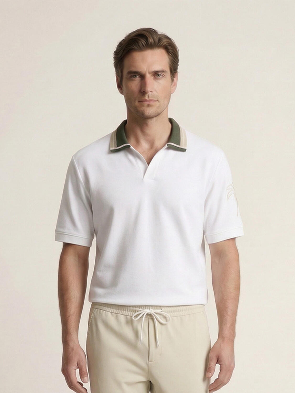 Beyaz Pamuk Dokulu Regular Fit Tişört - 1