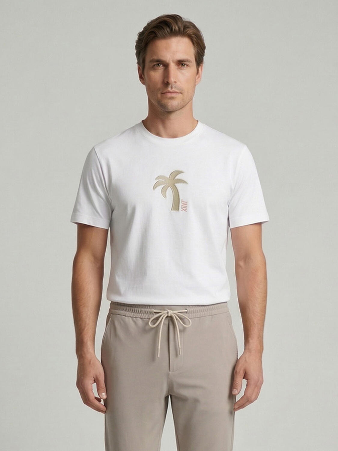 Beyaz Pamuk Dokulu Regular Fit Tişört - 1